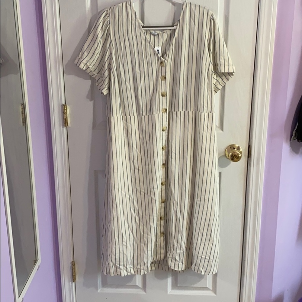 Cream and blue striped dress